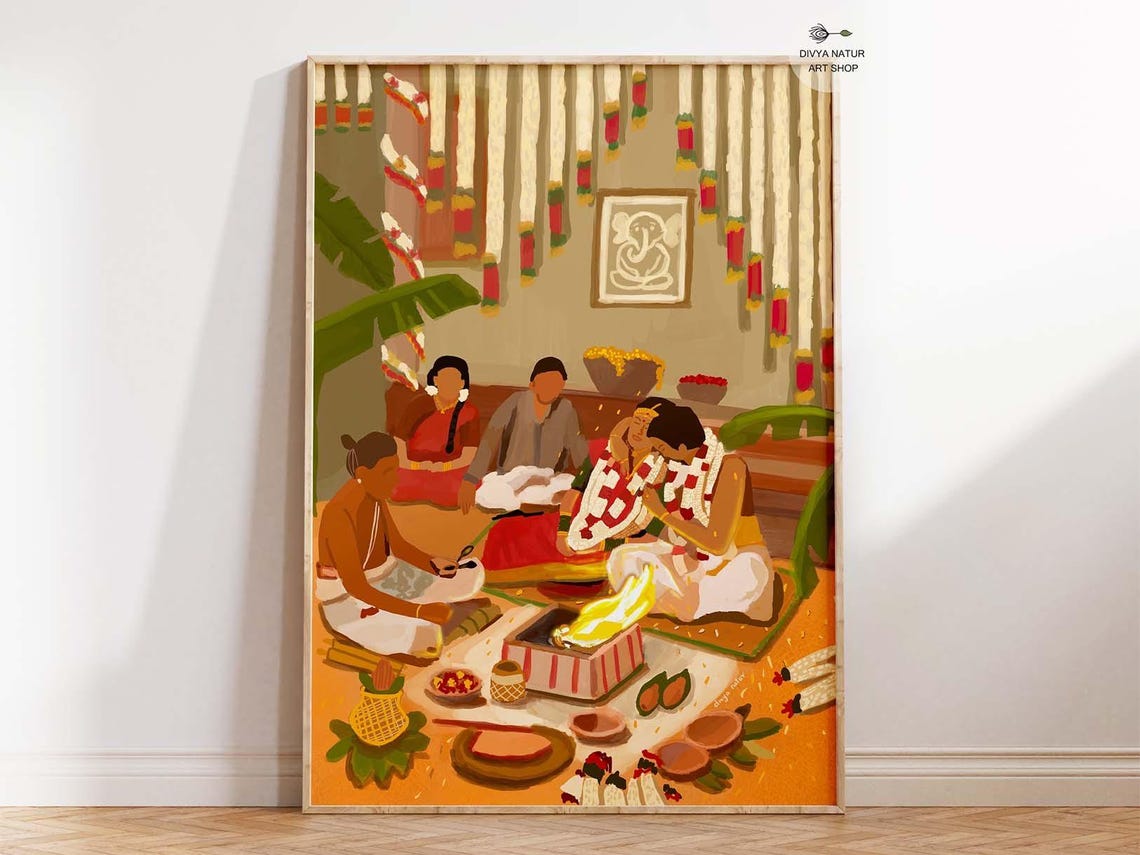 South Indian Hindu Wedding Ceremony Sacred Fire Celebration Poster