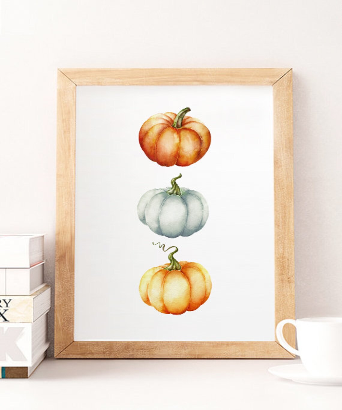 Watercolor Pumpkin Trio Stacked Autumn Harvest Seasonal Art Poster