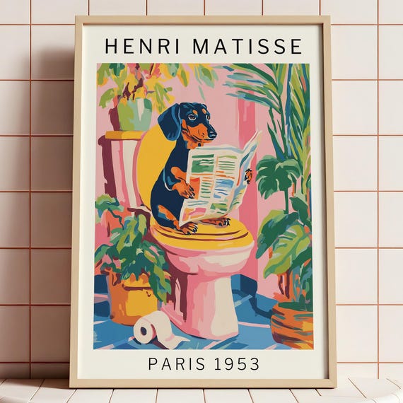 Christmas Dachshund Art Print Inspired By Matisse Funny Guest Bathroom Mailed Gift For Dog Lovers Quirky Wall Poster