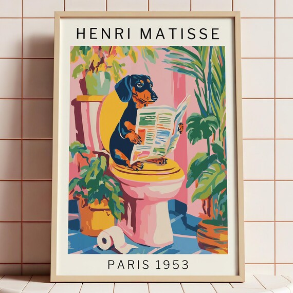 Funny Dachshund Reading Newspaper on the Toilet Matisse Poster