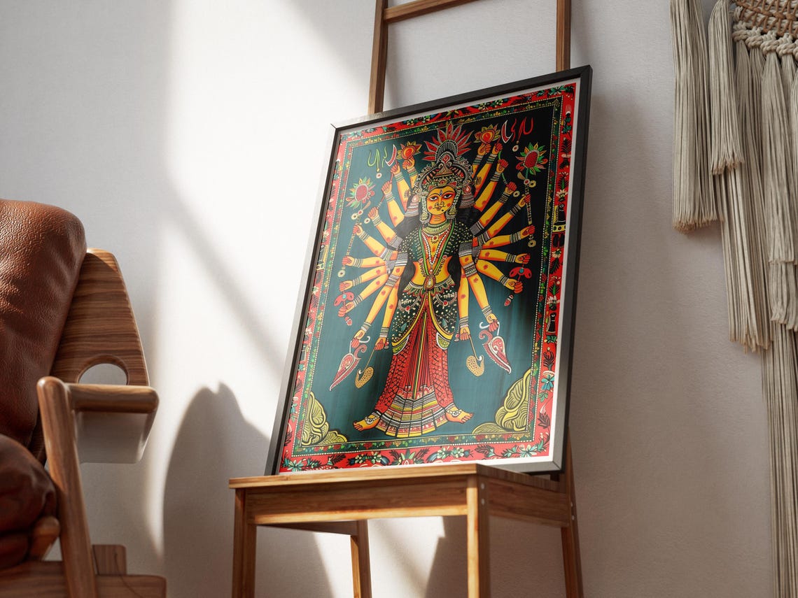 Madhubani Durga Goddess Multi Armed Folk Art Painting Poster - Image 2