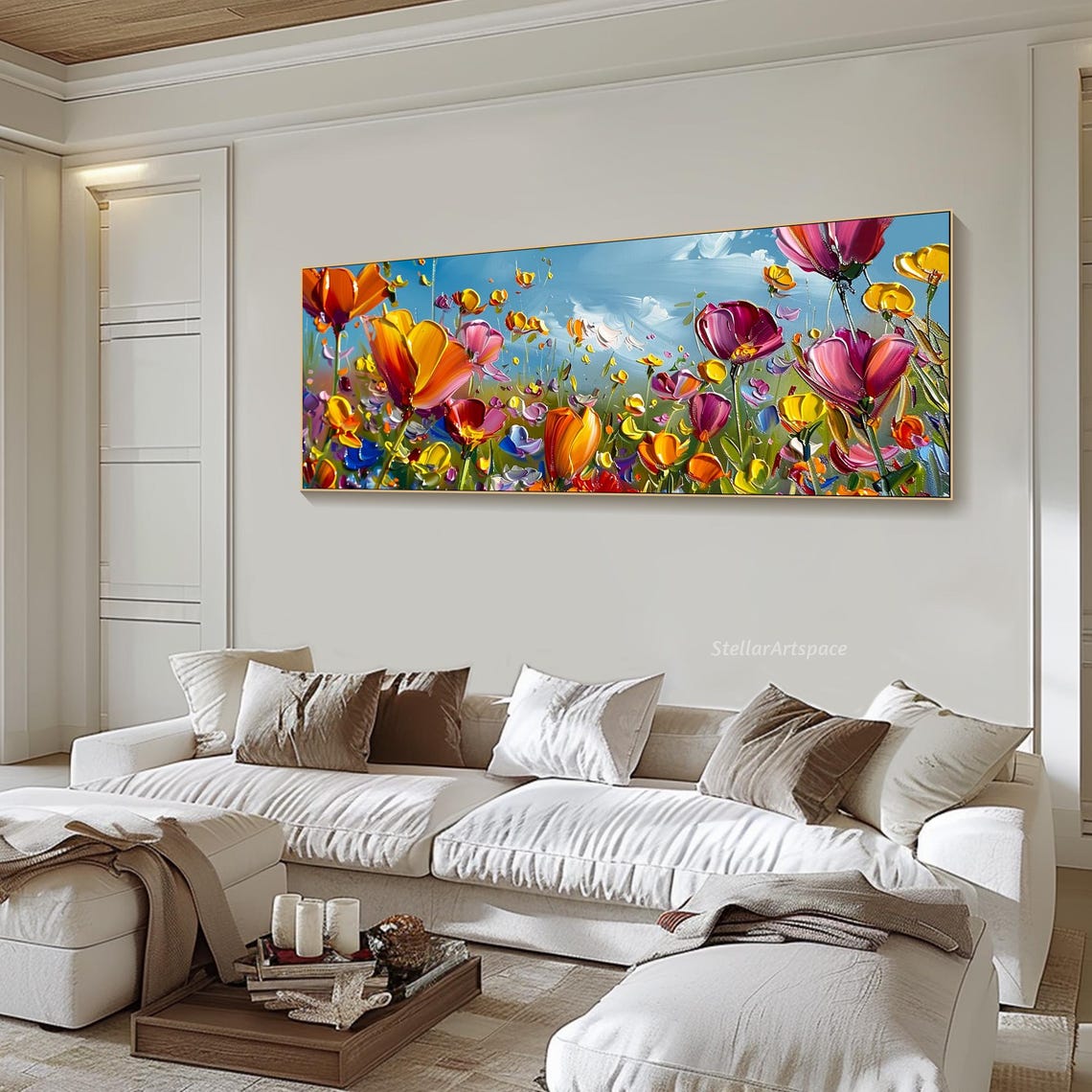 Vibrant Flower Painting On 3d Colorful Floral Art Textured Acrylic Painting Impasto Cheerful Floral Art Living Room Wall Art - Image 6