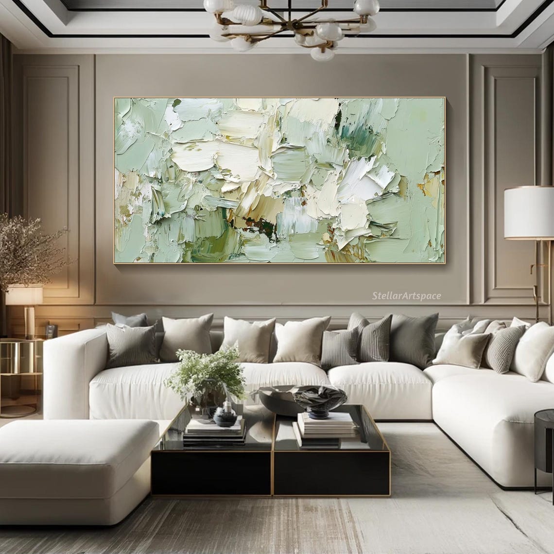 Sage Green Abstract Impasto Earth Tone Minimalist Texture Wall Art - Image 3