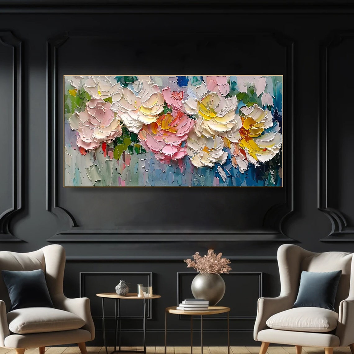 Pastel Peony Blossoms Pink White Yellow Soft Impasto Floral Poster - Image 4