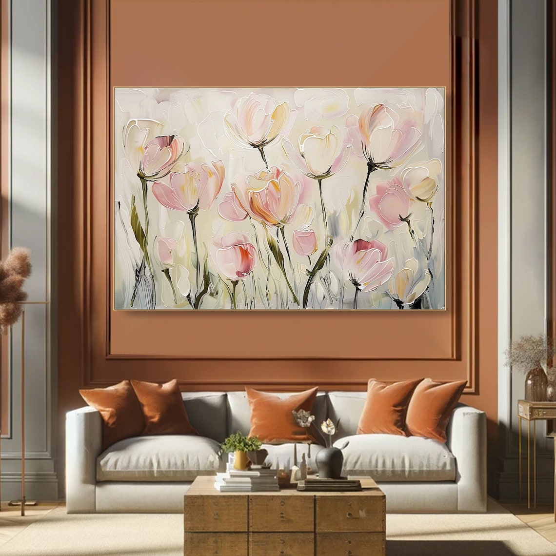 Blush Pink Tulips Soft Pastel Floral Impasto Elegant Art Poster - Image 3
