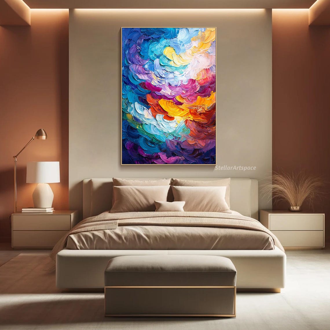 Colorful Abstract Swirl Diptych Impasto Rainbow Texture Wall Art - Image 4