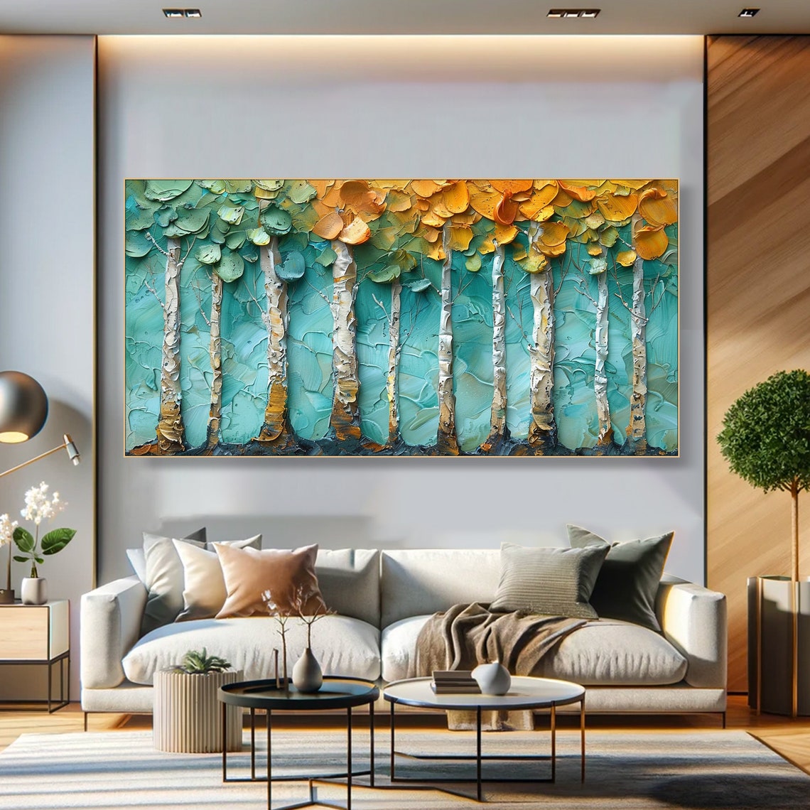 Birch Tree Forest White Trunks Gold Canopy Textured Nature Poster - Image 3
