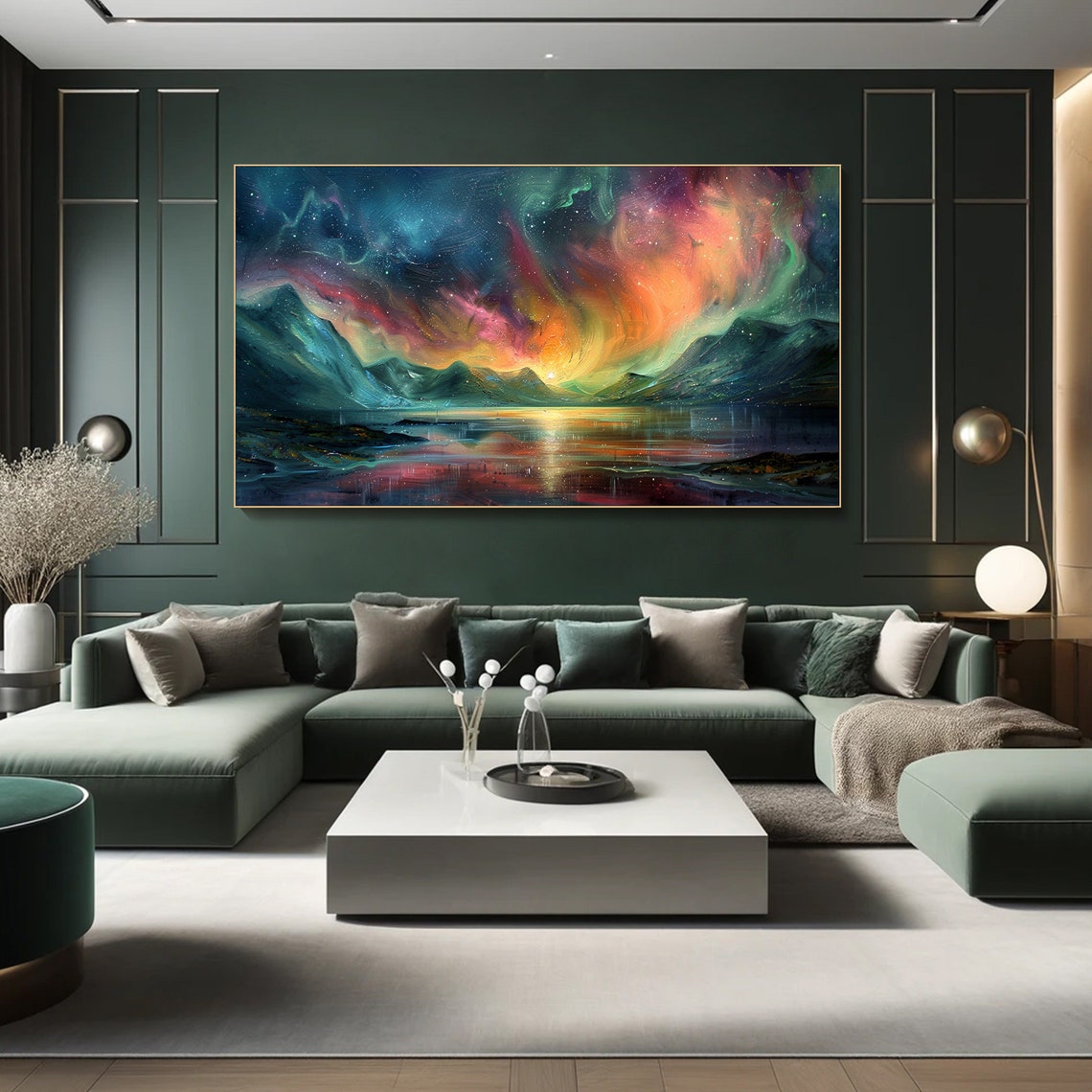 Aurora Borealis Colorful Night Sky Mountain Lake Reflection Poster - Image 4