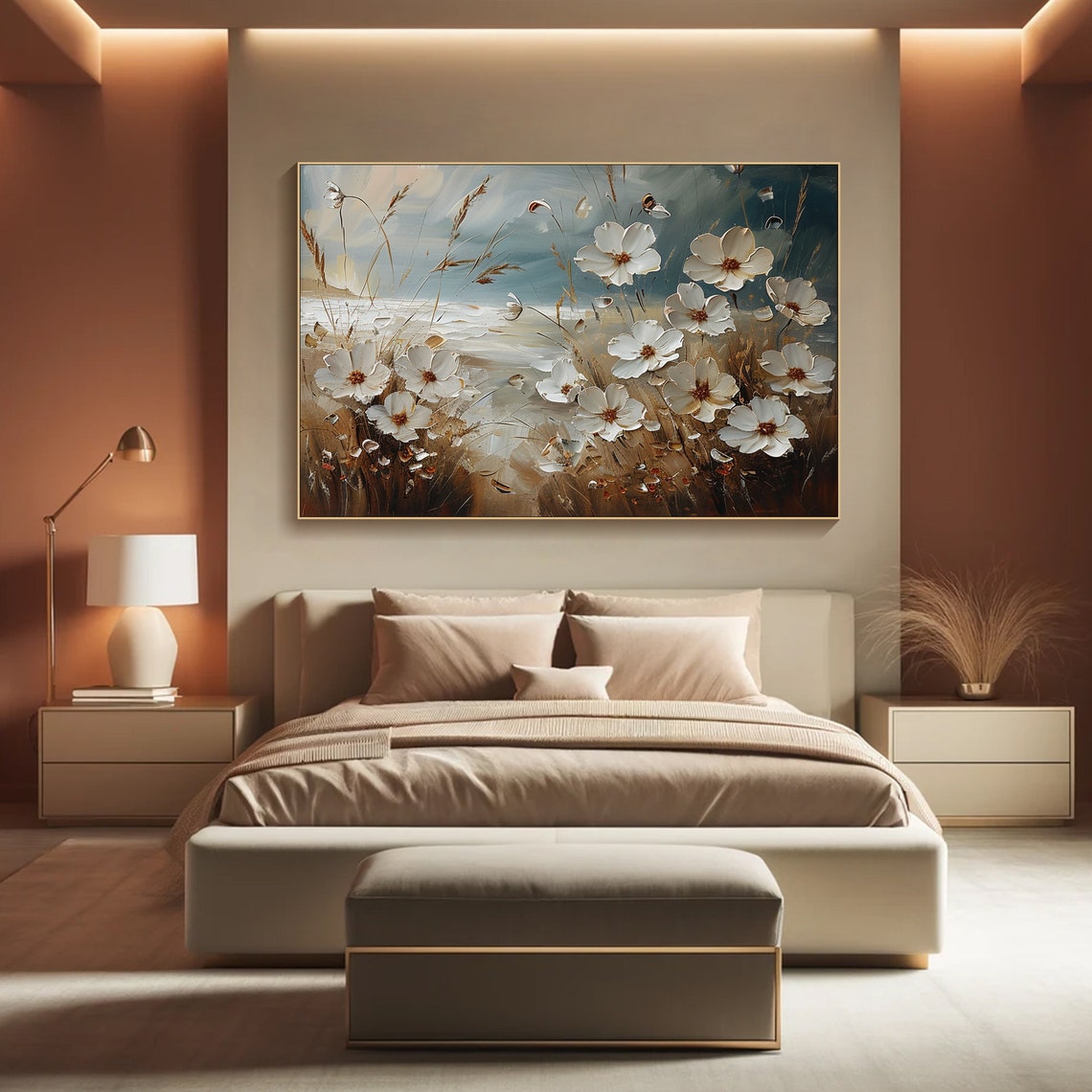 White Wildflowers Golden Field Windswept Grass Elegant Floral Poster - Image 6