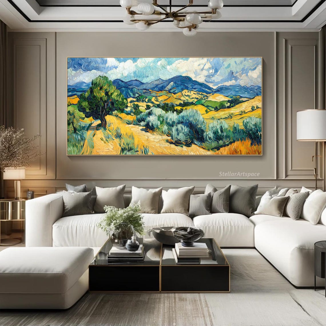 Golden Countryside Cypress Hills Van Gogh Style Impasto Art Poster - Image 3