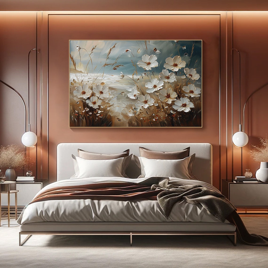 White Wildflowers Golden Field Windswept Grass Elegant Floral Poster - Image 3