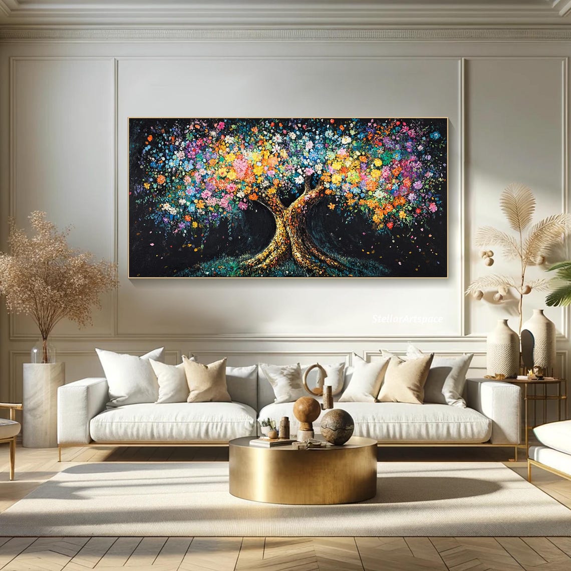 Midnight Blossom Tree Colorful Flowers Black Background Art Poster - Image 5