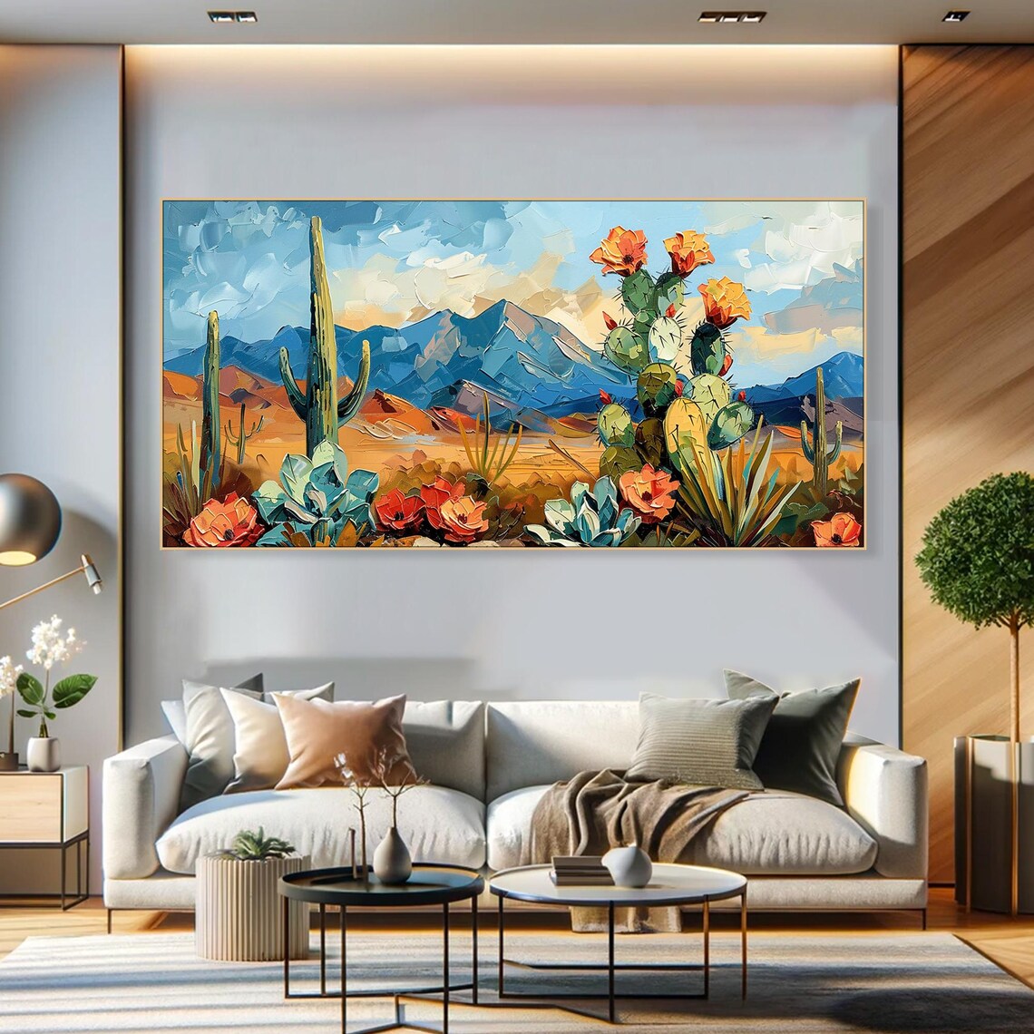 Cactus Flowers in Desert Painting, Minimalist Art Print - Image 3