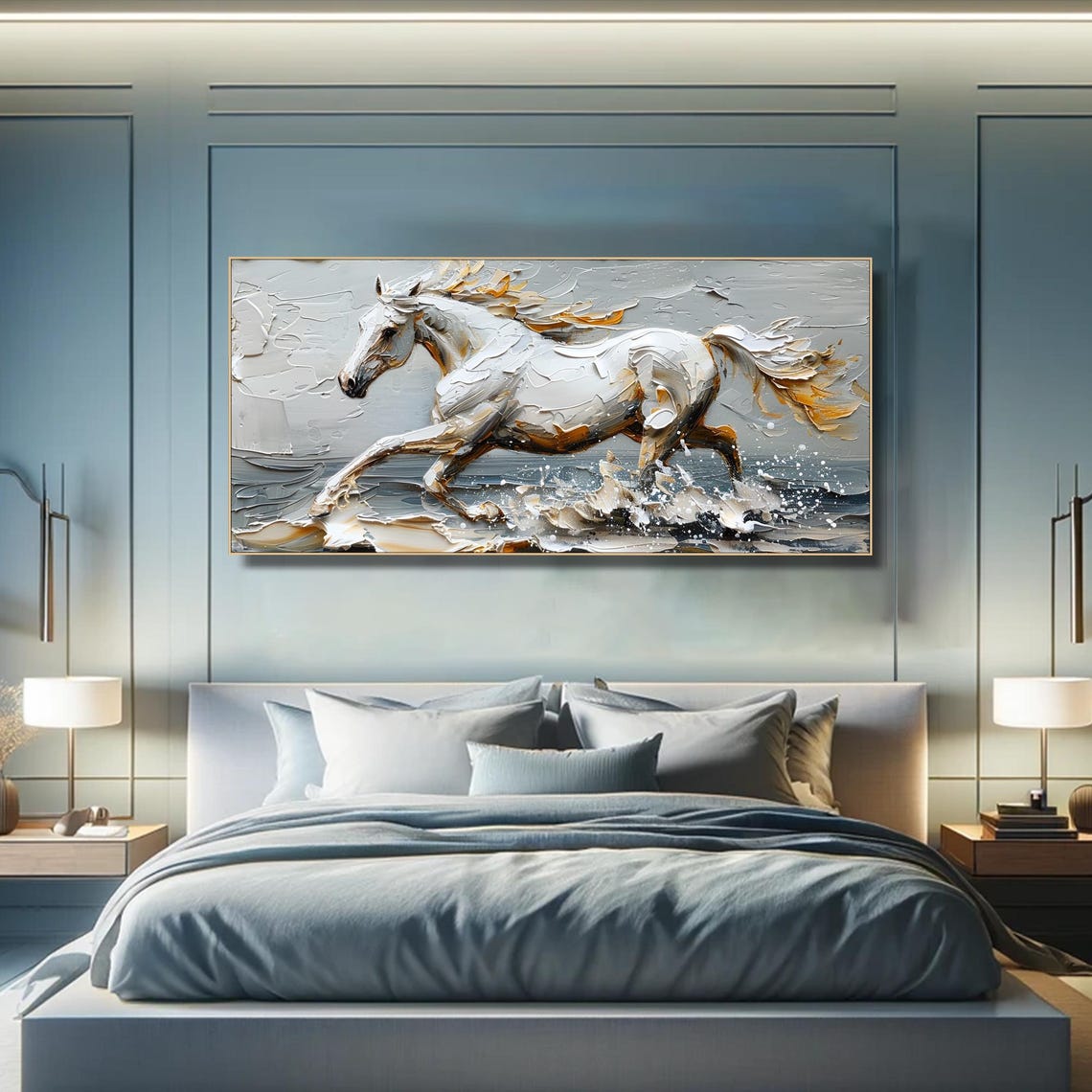Majestic White Horse Oil Painting Modern Textured Horse 3d Horse Art In Neutral Tones Horse Lover Gift Original Art Living Room Decor - Image 4