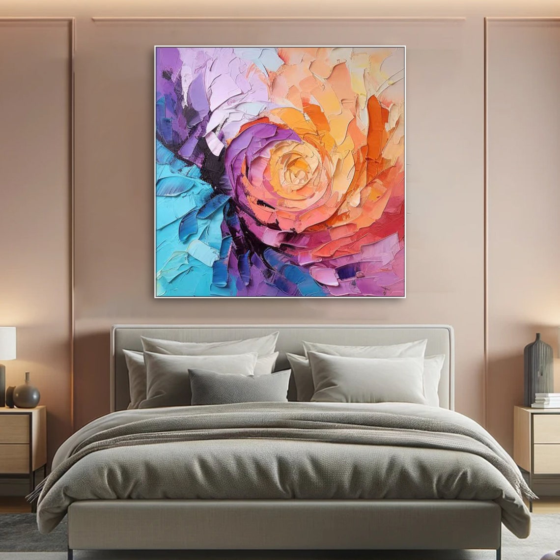 Abstract Bloom Palette Knife Swirl Purple Orange Floral Art Poster - Image 6