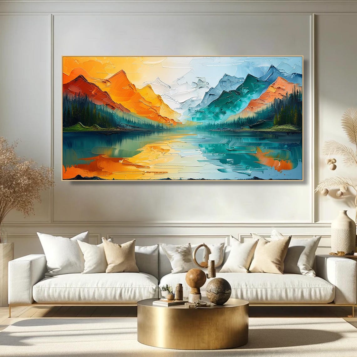 Sunset Mountain Lake Golden Peaks Mirror Reflection Landscape Poster - Image 5
