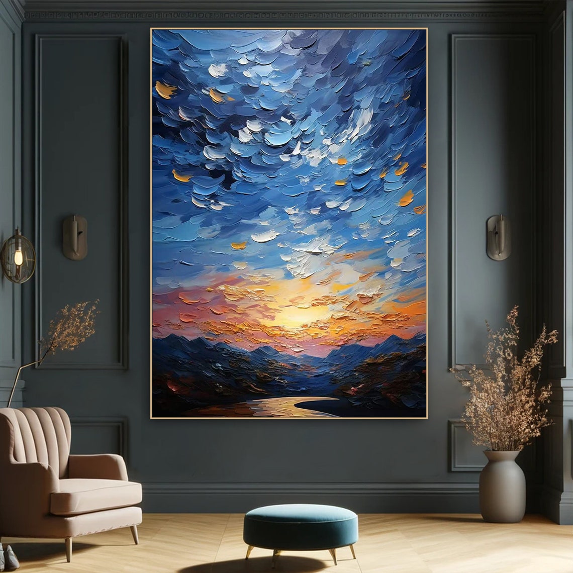 Radiant Sunset Abstract Impasto Painting On Multicolored Textured Wall Art Luxurious Modern Expressionist Palette Knife Interior Deco - Image 3
