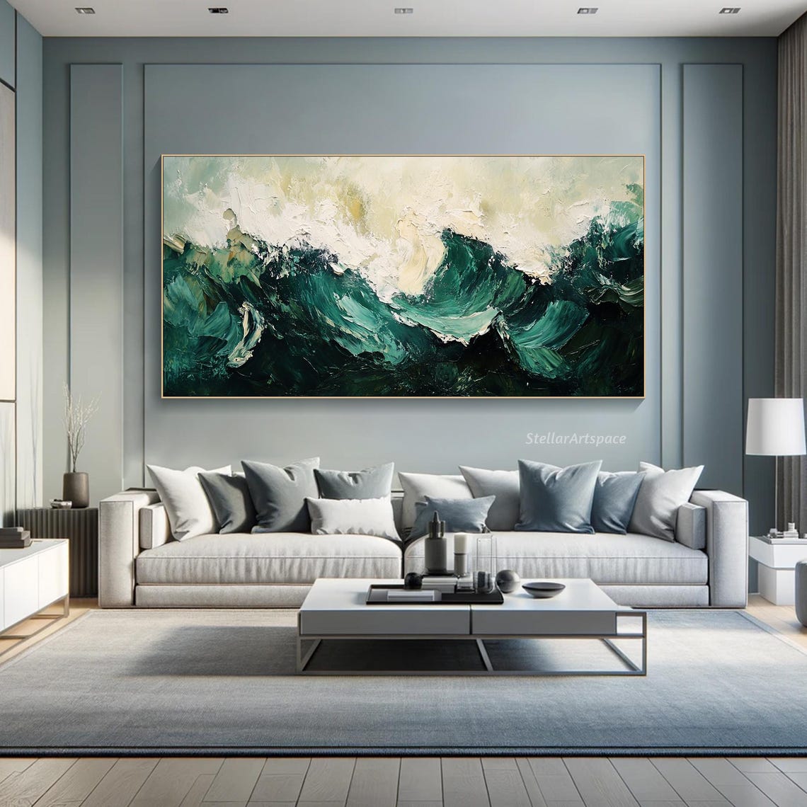 Dark Emerald Ocean Waves White Foam Moody Textured Seascape Poster - Image 3