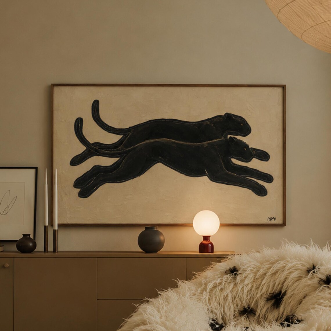Double Panthers Vintage Leopard Figure Art Print