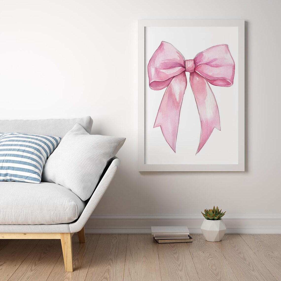 Pink Satin Ribbon Bow On White Coquette Nursery Decor Poster - Image 2
