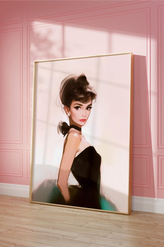 Audrey Fashion Illustration Wall Art Pink Room Wall Decor Fashion Poster Trendy Dopamine Teen Girly Print