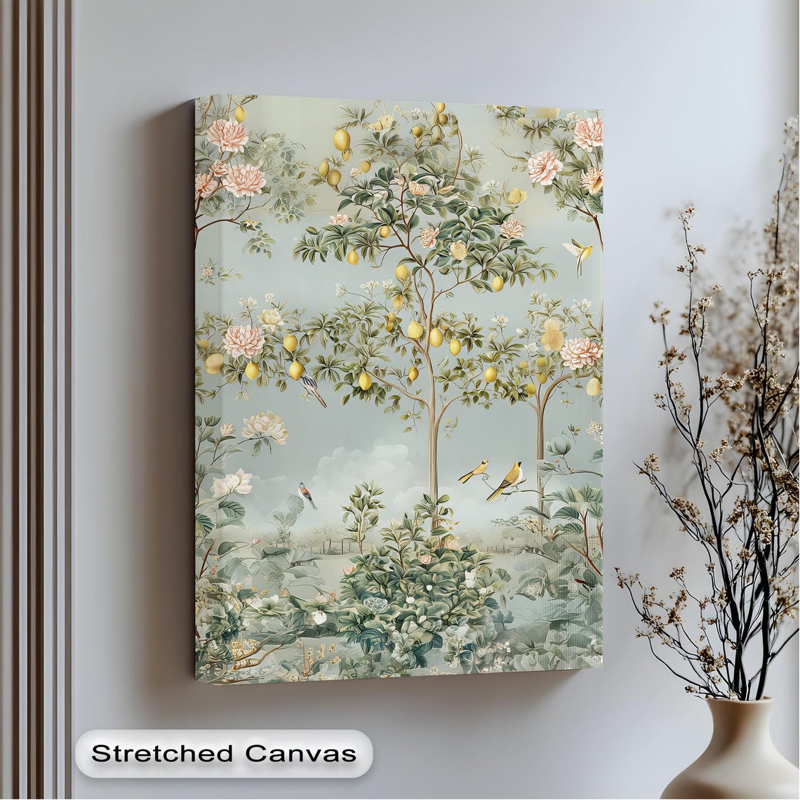 Lemon Tree Garden Pastel Botanical Blossom Birds Canvas Wall Art