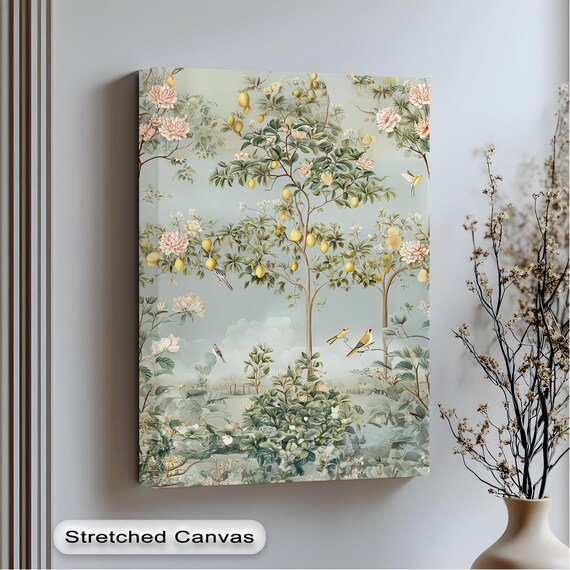 Lemon Tree Garden Pastel Botanical Blossom Birds Canvas Wall Art