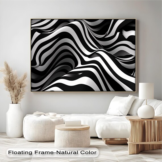 Wavy Zebra Stripe Abstract Black White Flowing Lines Modern Art Poster