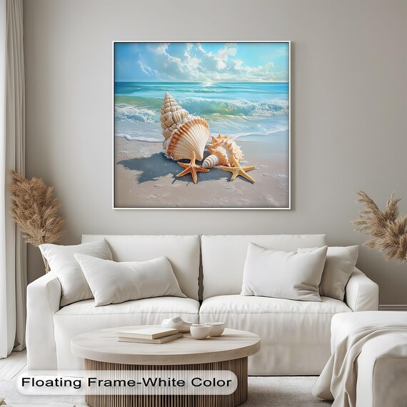 Seashell Starfish Beach Turquoise Waves Coastal Ocean Living Room Poster