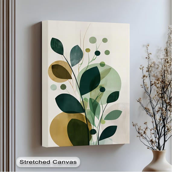 Green Leaf Botanical Canvas Art Modern Framed Wall For Living Room