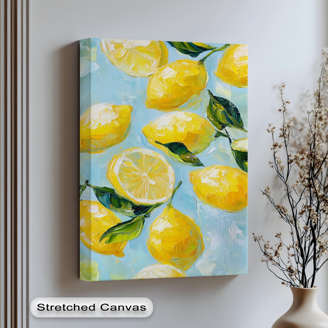 Bright Yellow Lemons Oil Painting Fresh Citrus Summer Art Poster