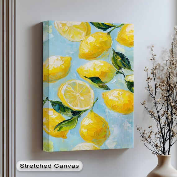 Bright Yellow Lemons Oil Painting Fresh Citrus Summer Art Poster