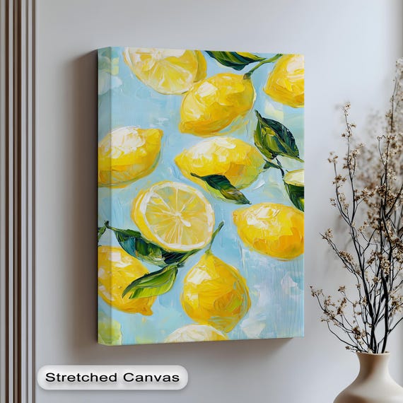 Lemon Canvas Print Bright Yellow Citrus Kitchen Wall Art