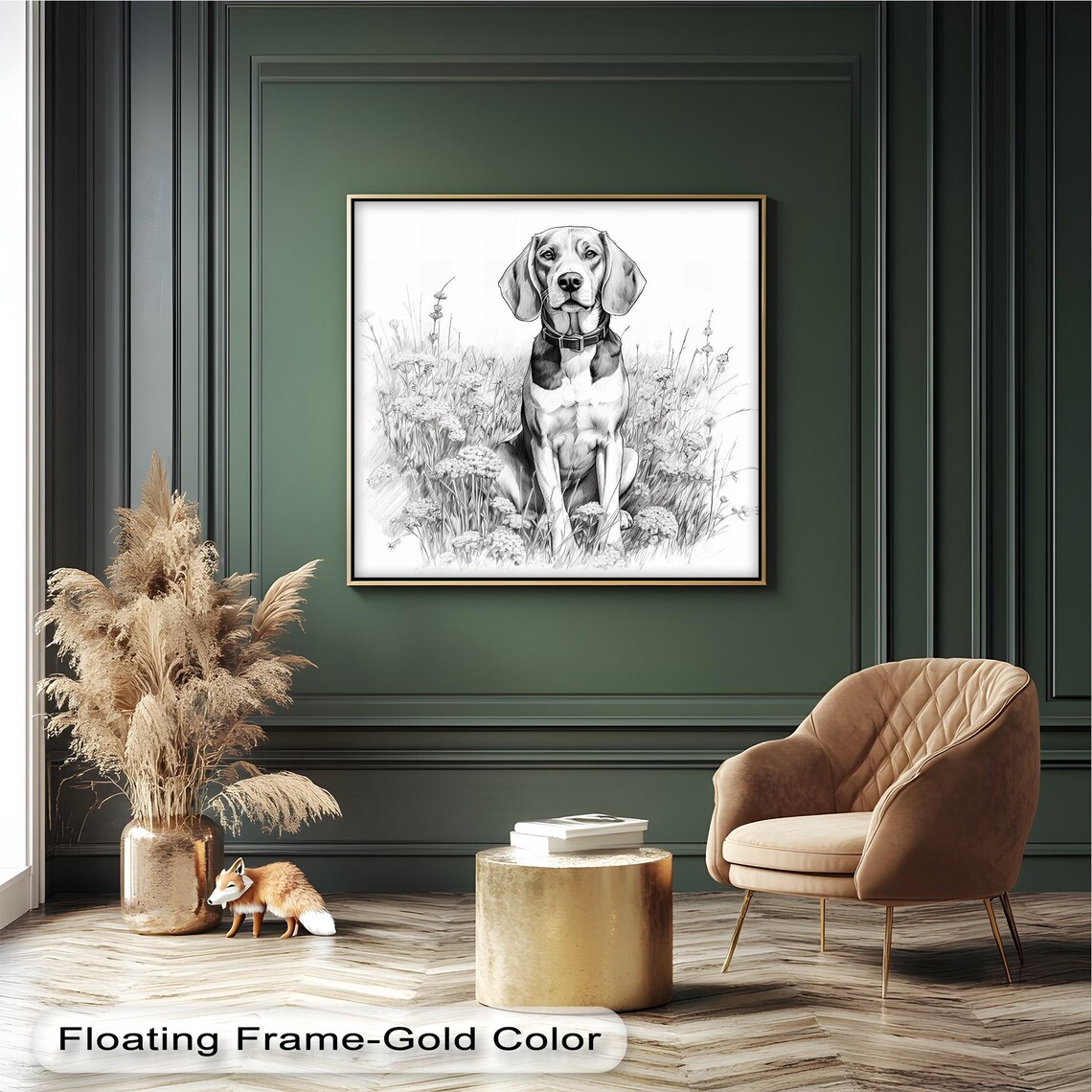 Beagle Dog Sketch Art, Minimalist Pet Portrait