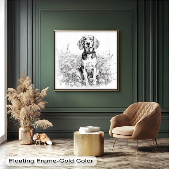 Beagle Dog Sketch Art, Minimalist Pet Portrait