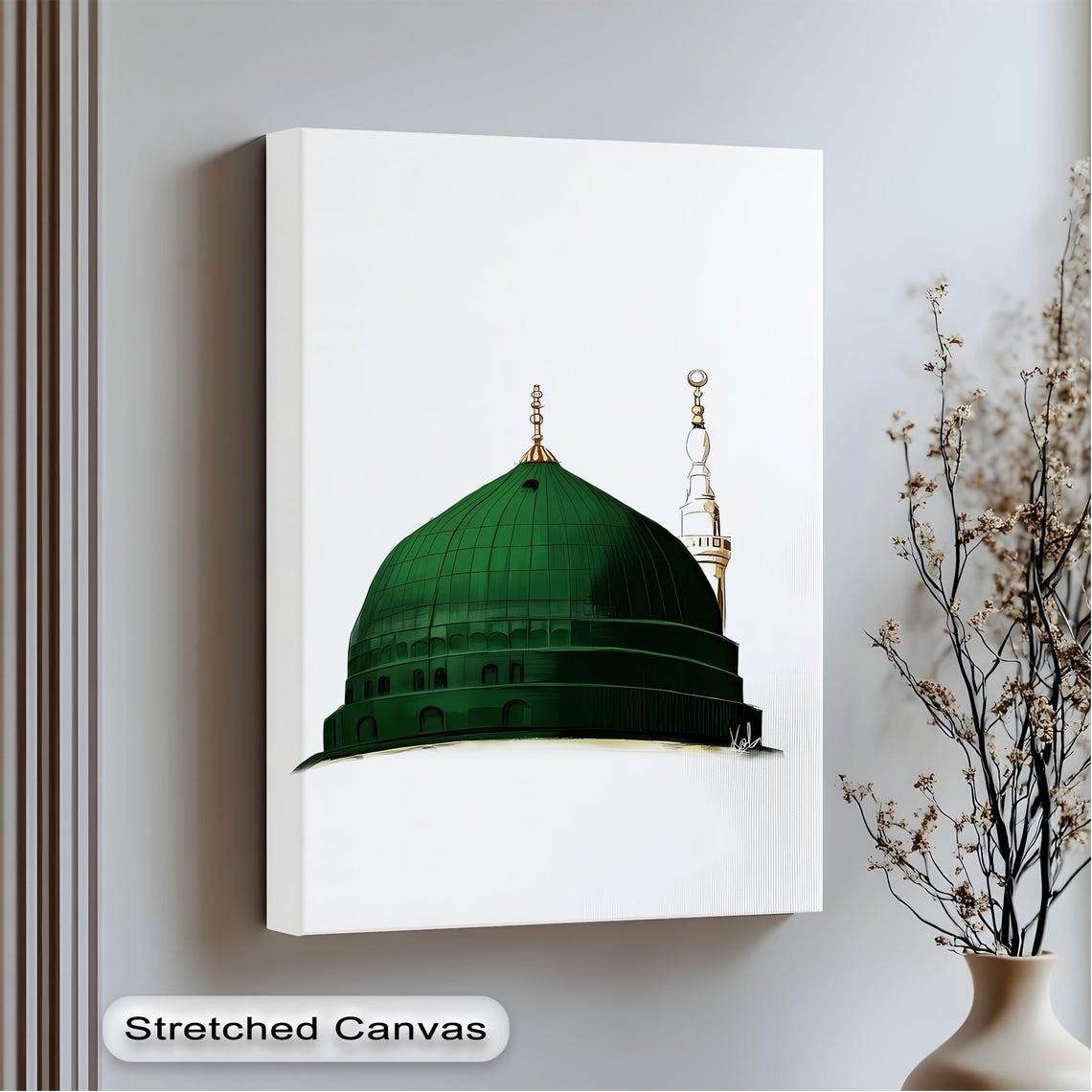 Prophet's Mosque Green Dome Minimalist White Islamic Art Poster