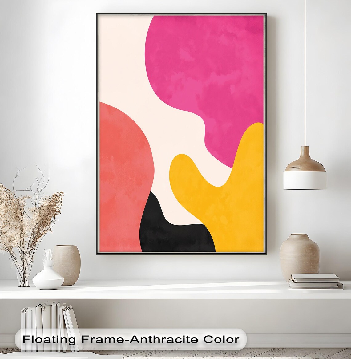 Colorful Abstract Canvas Wall Art Modern Silver Frame