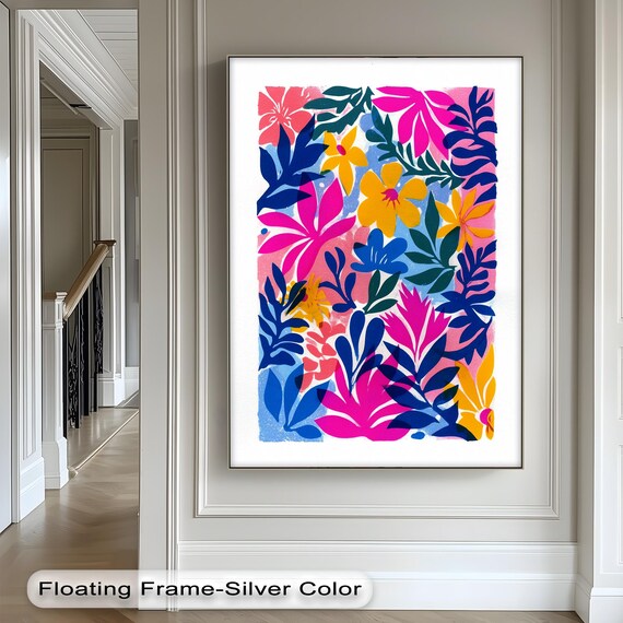 Bold Tropical Floral Matisse Style Pink Yellow Navy Modern Poster