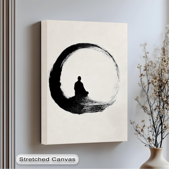 Zen Enso Circle Canvas Art Minimalist Meditating Monk Print