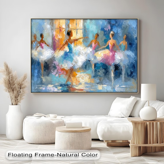 Ballerinas Canvas Wall Art Impressionist Ballet Dancers With Natural Floating Frame