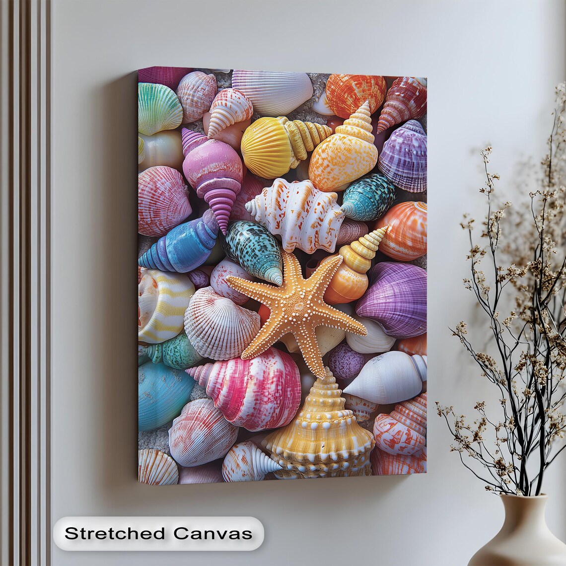 Colorful Seashell Canvas Art Starfish Coastal Decor