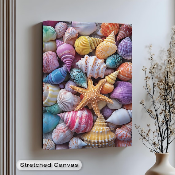 Colorful Seashell Collection With Orange Starfish Canvas Art Print