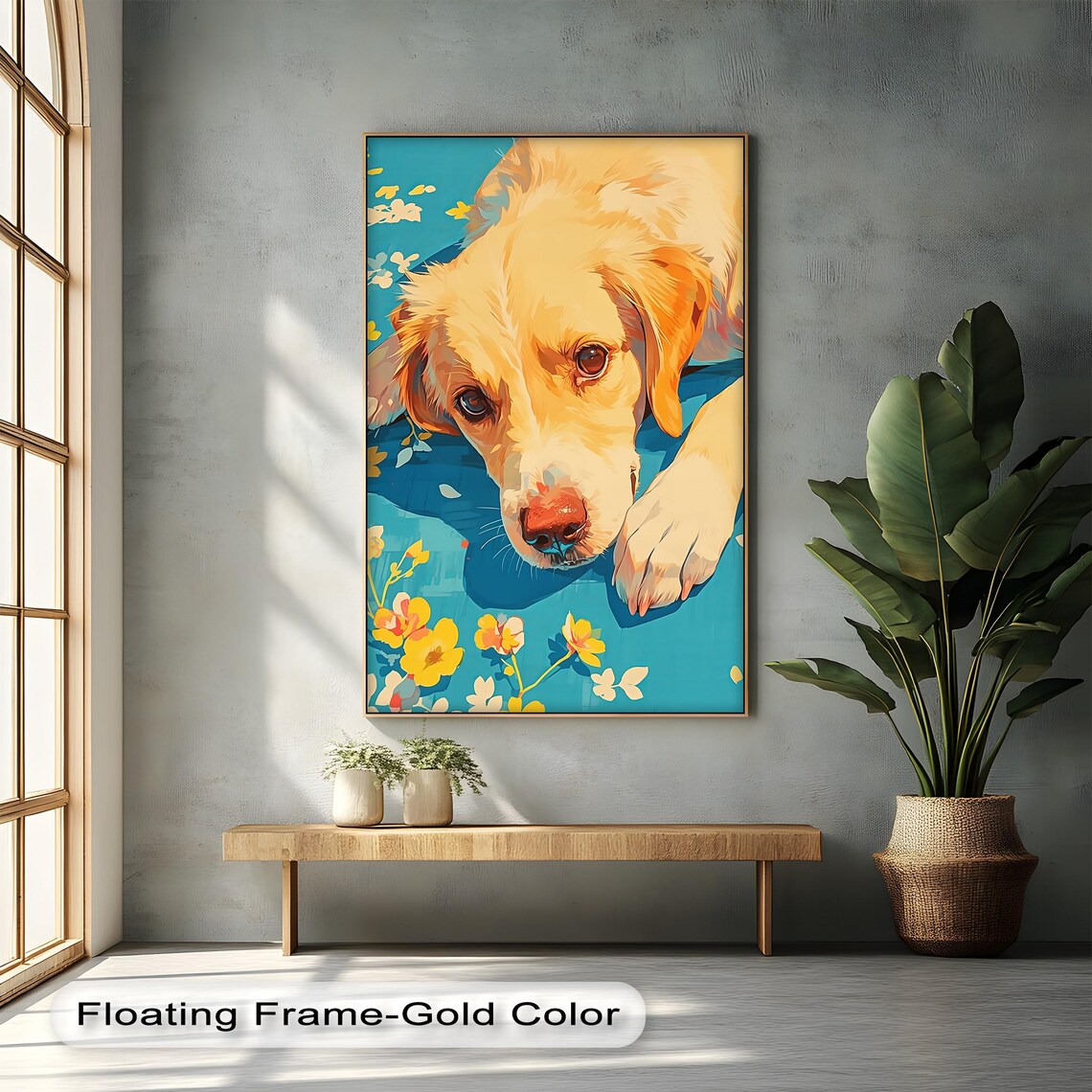 Golden Labrador Puppy Flowers Colorful Pop Art Cheerful Dog Poster