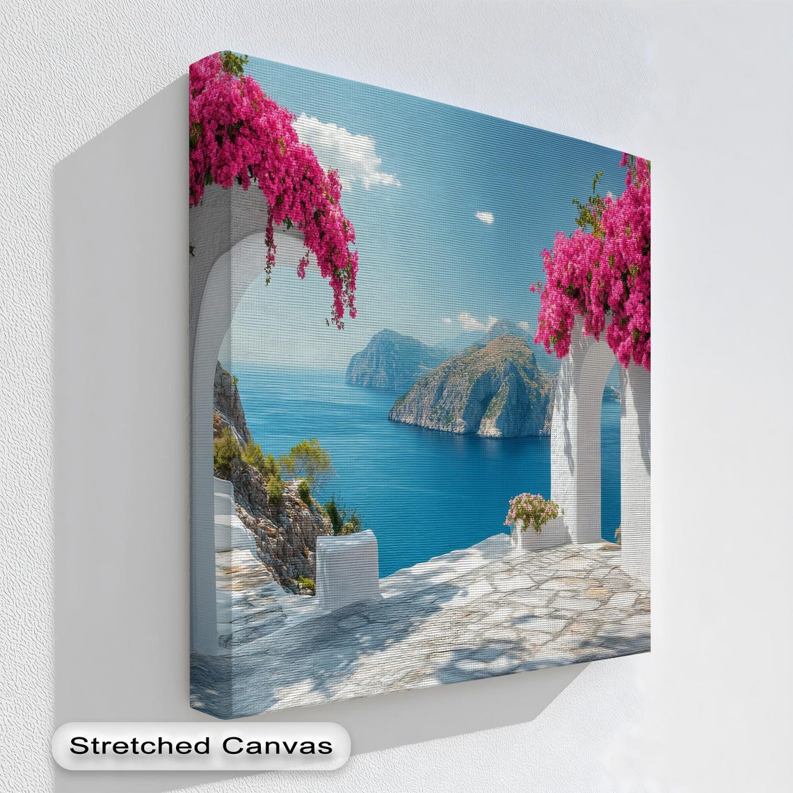 Santorini Archway Bougainvillea Aegean Sea Coastal Canvas Poster