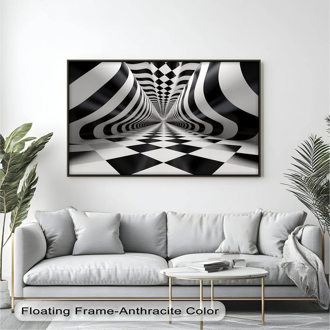 Black and White Geometric Vortex Optical Illusion Abstract Poster