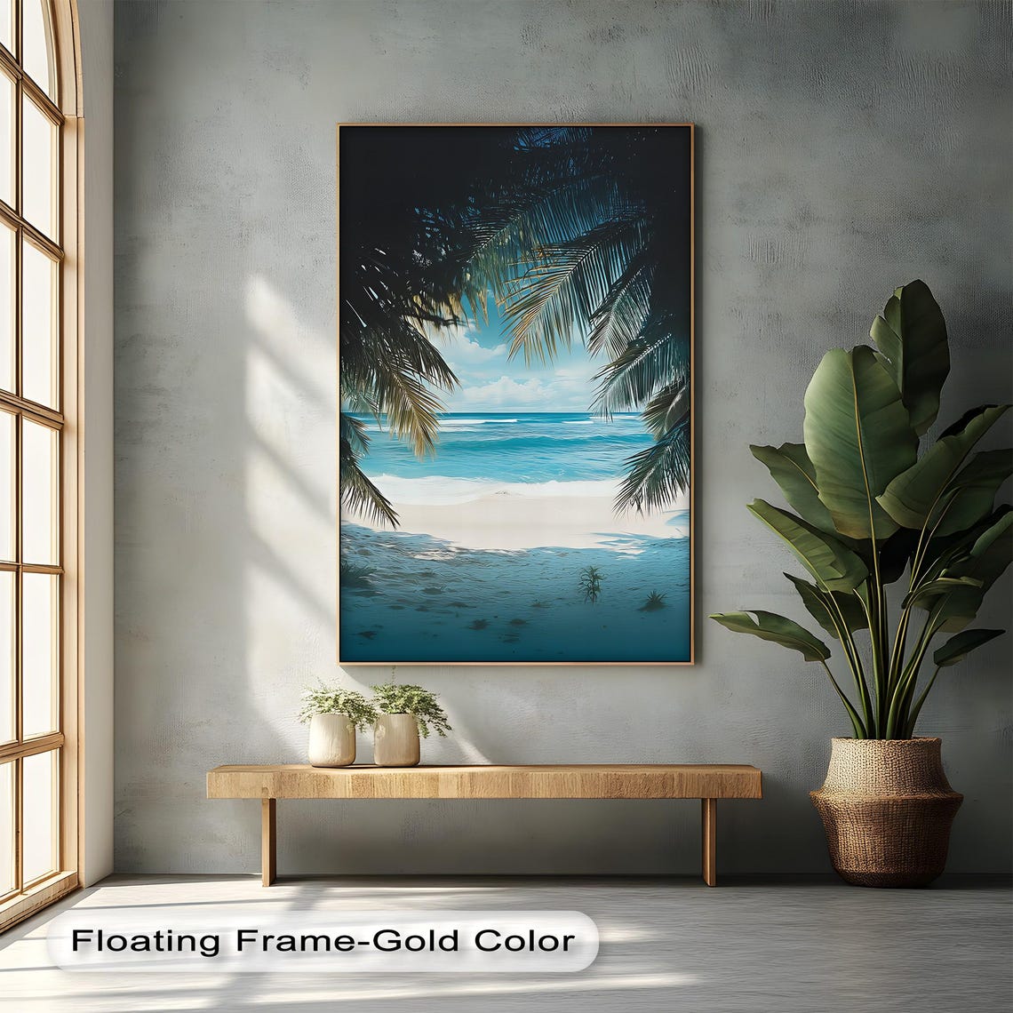 Tropical Beach Palm Fronds White Sand Turquoise Ocean View Poster