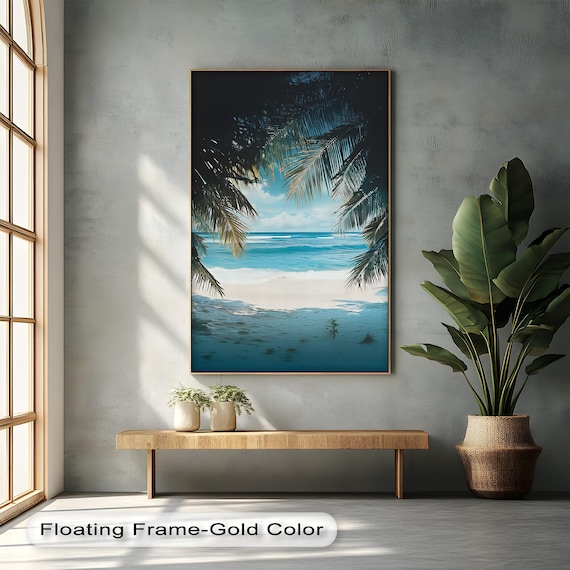 Tropical Beach Palm Fronds White Sand Turquoise Ocean View Poster