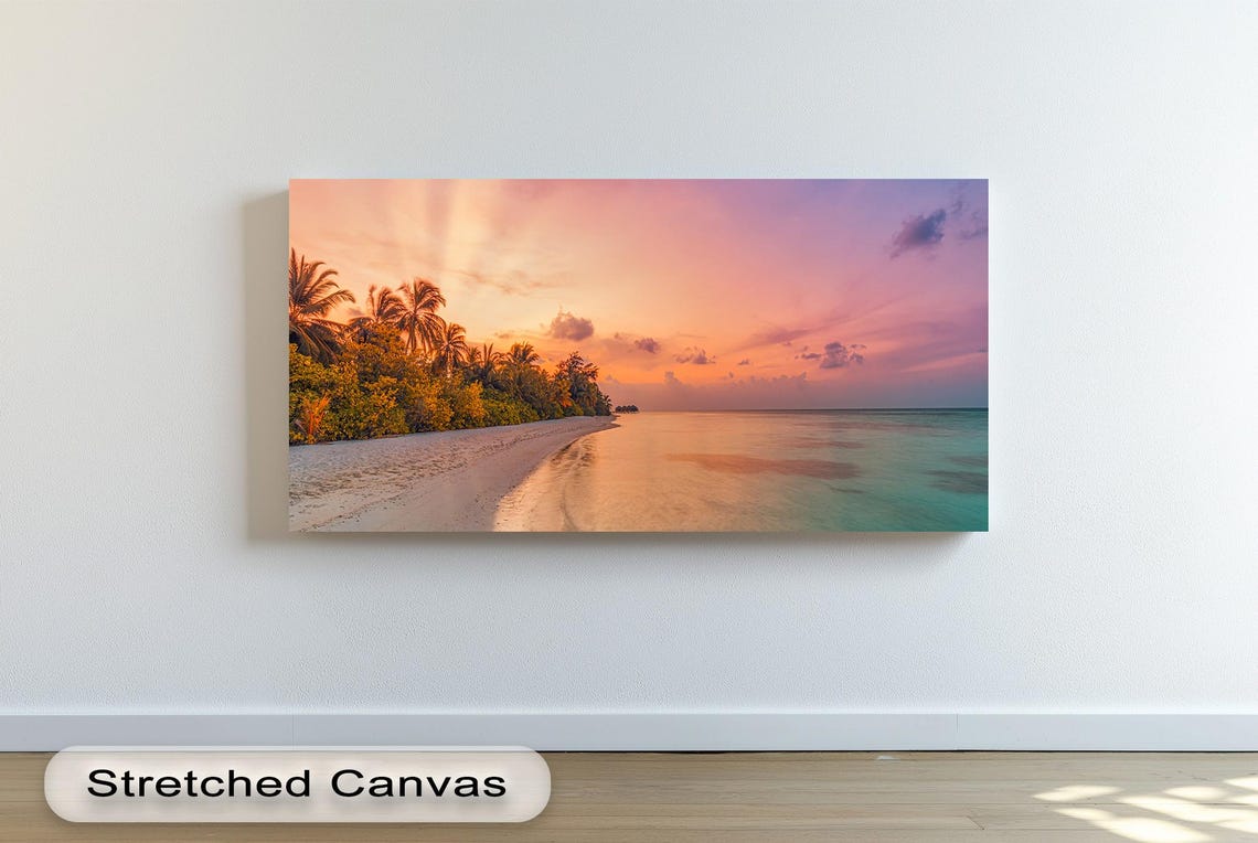 Tropical Sunset Beach Panoramic Palm Shore Golden Hour Poster