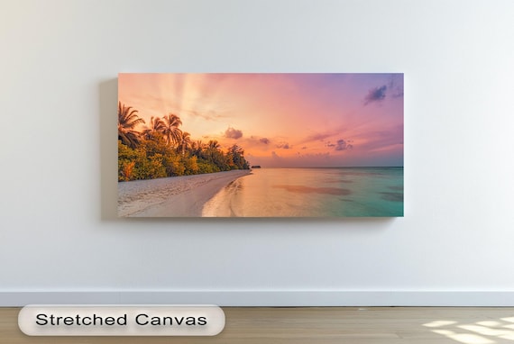 Tropical Sunset Beach Panoramic Palm Shore Golden Hour Poster