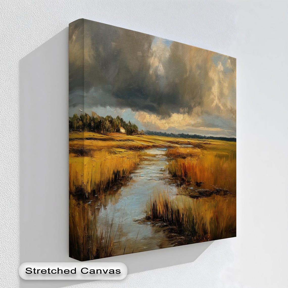Golden Marsh Wetland Landscape Moody Sky Stream Nature Poster